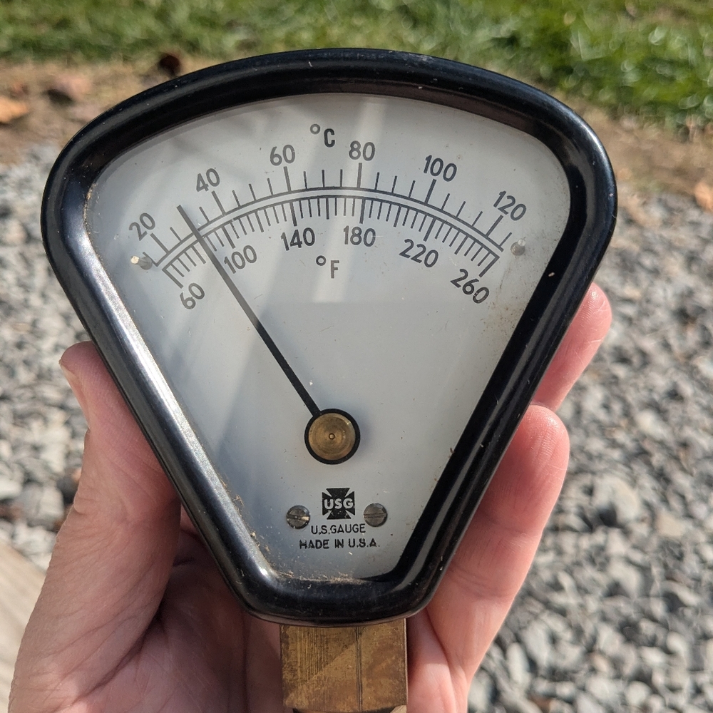 Vintage US Gauge USG Immersion Threaded Temperature Gauge 60-260°F- This item